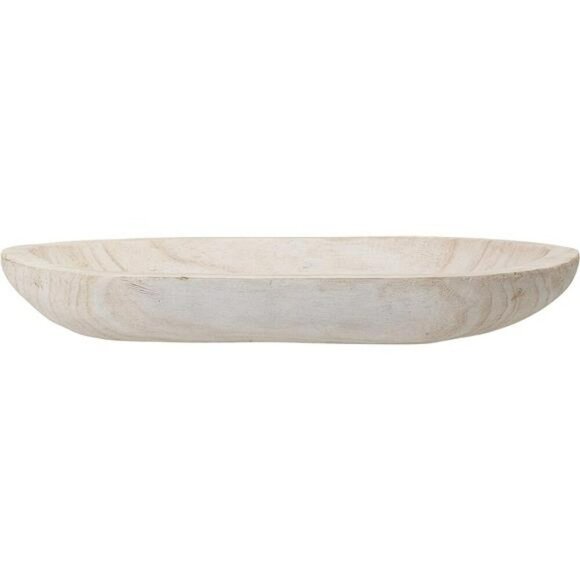 Whitewashed carved wood bowl decorative rustic tray farmhouse centerpiece decor - Picture 1 of 7